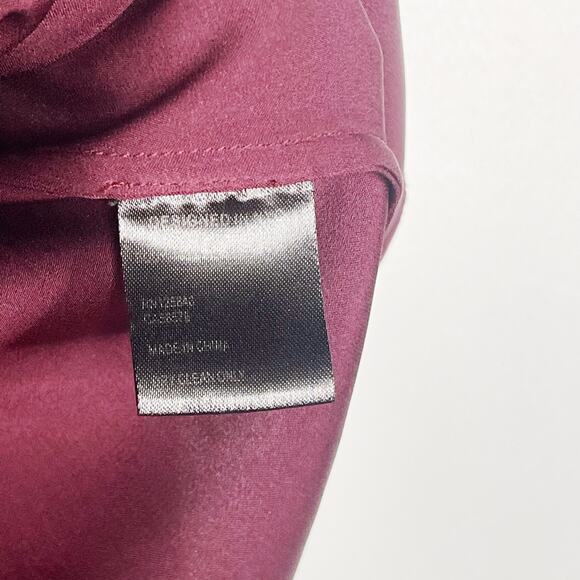 Intermix Size 2 Burgundy Red Silk Off The Shoulder Long Sleeve Blouse Mock Neck - Picture 11 of 13